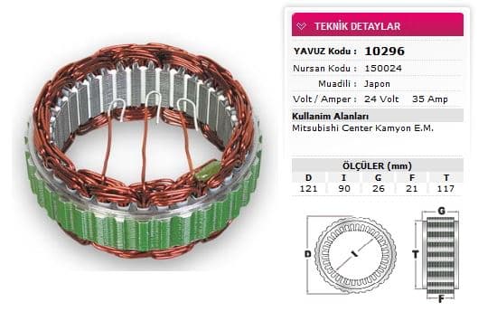 STATOR MITSUBISHI TIP 24V 35A MITSUBISHI CENTER KAMYON EM NURSAN 150024