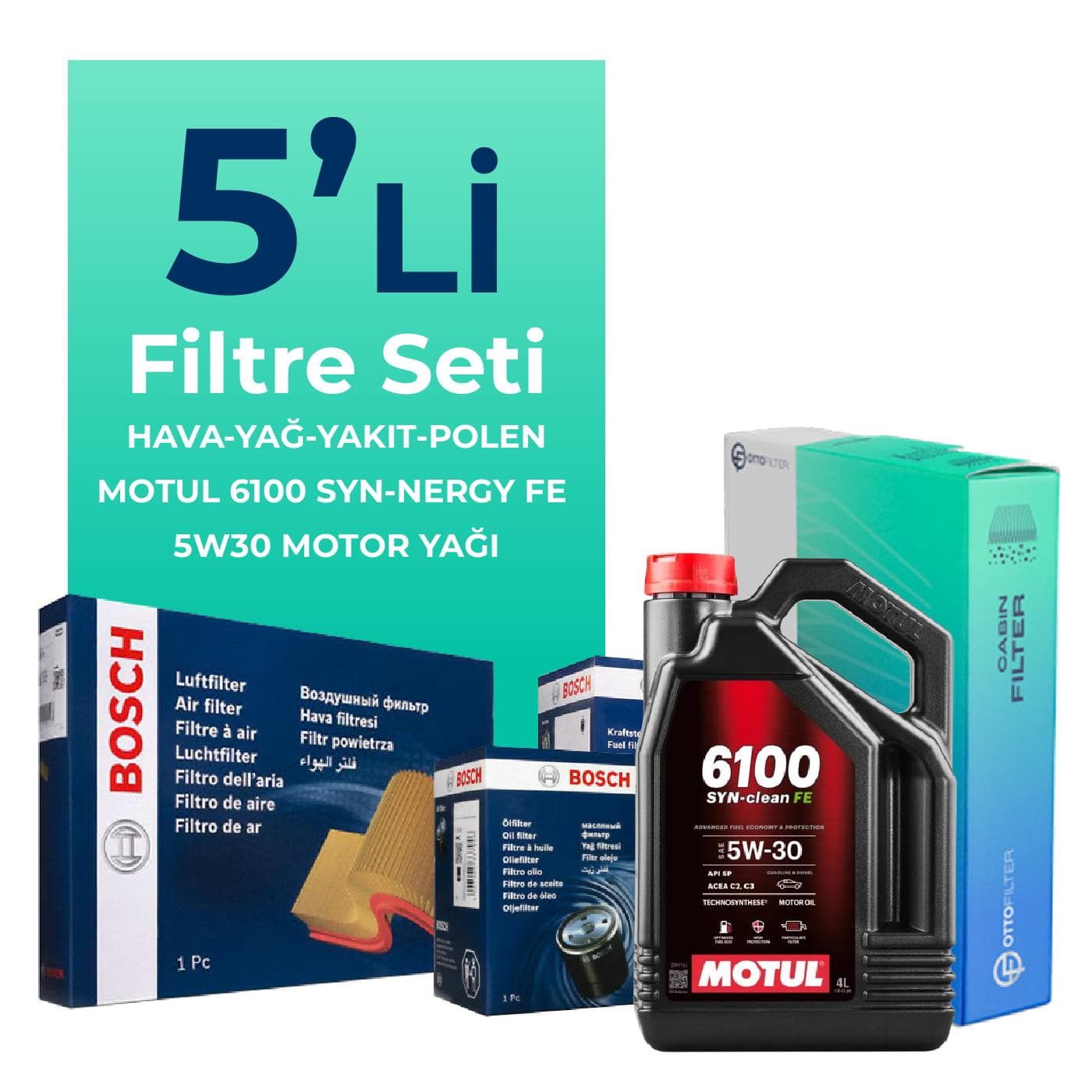BOSCH Toyota Auris 1.4 Dizel Filtre Bakım Seti Motul Motor Yağlı (2010-2012) 5 Li