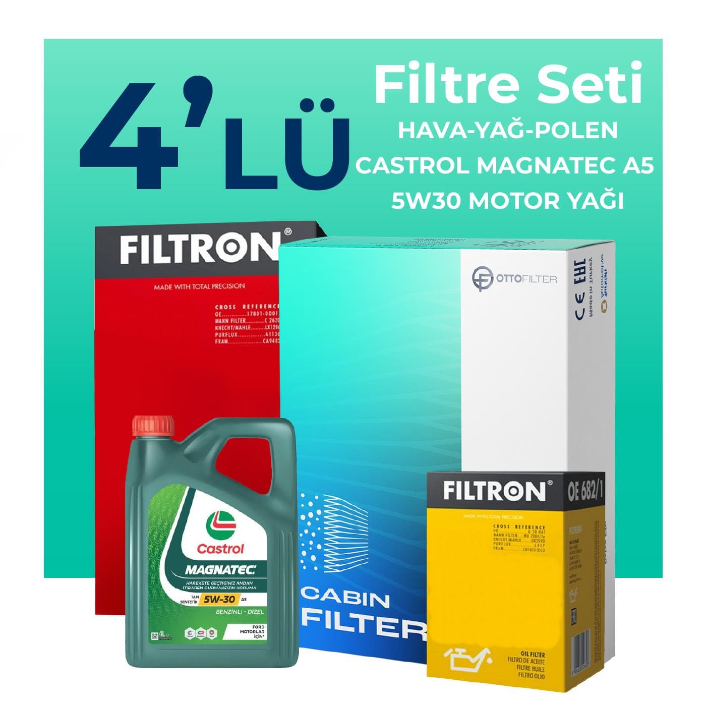 Filtron Volvo S40 1.6 Dizel Filtre Bakım Seti Castrol Motor Yağlı (2008-2012) 4 Lü