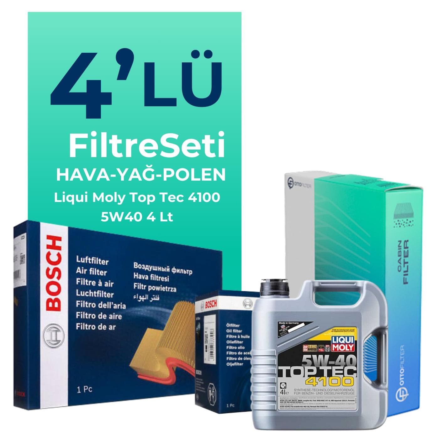 BOSCH Renault Captur 0.9 Benzin TCe Filtre Bakım Seti Liqui Moly Motor Yağlı (2013-2019) 4 Lü