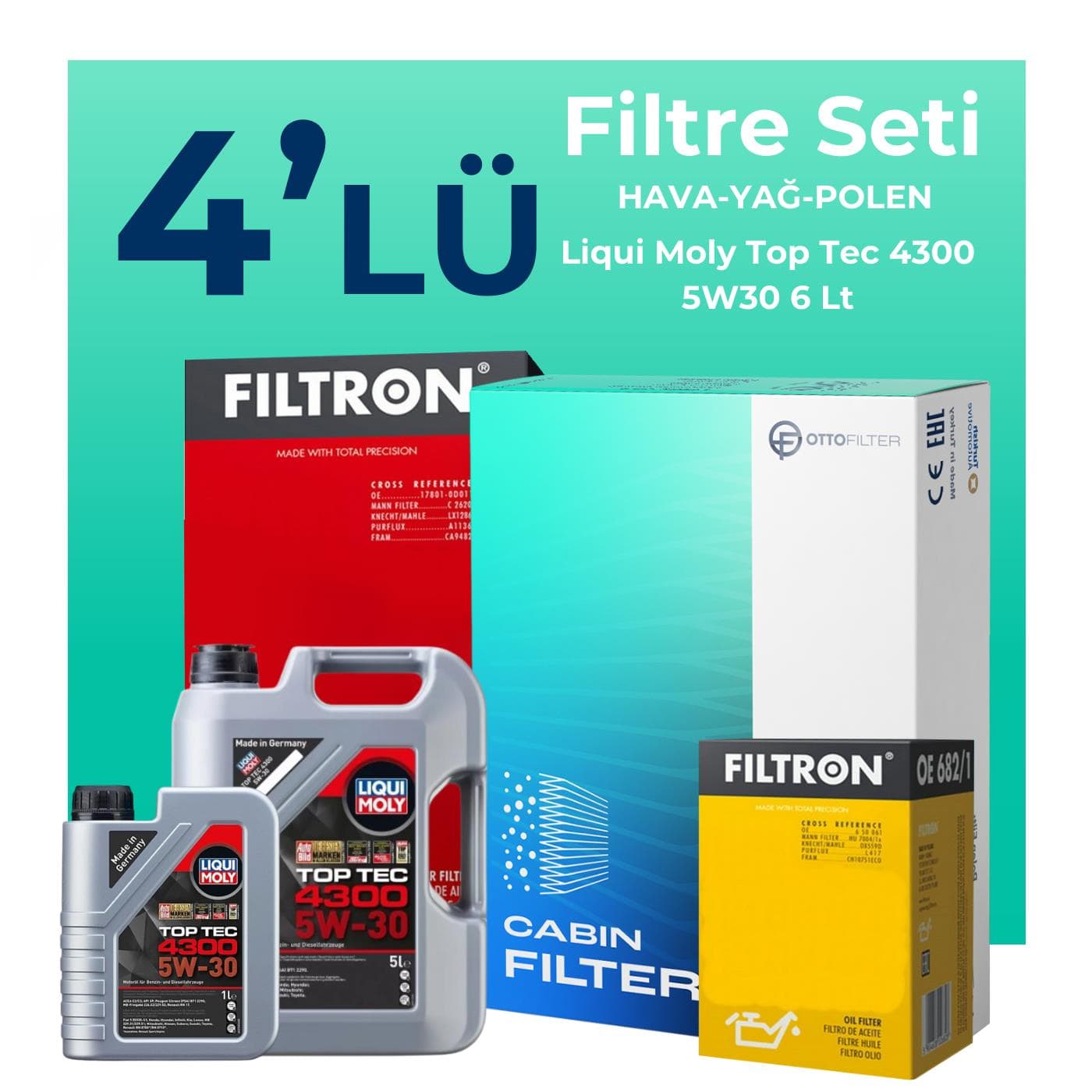 Filtron Renault Megane 1.3 Benzin TCe Filtre Bakım Seti Liqui Moly Motor Yağlı (2019-2024) 4 Lü