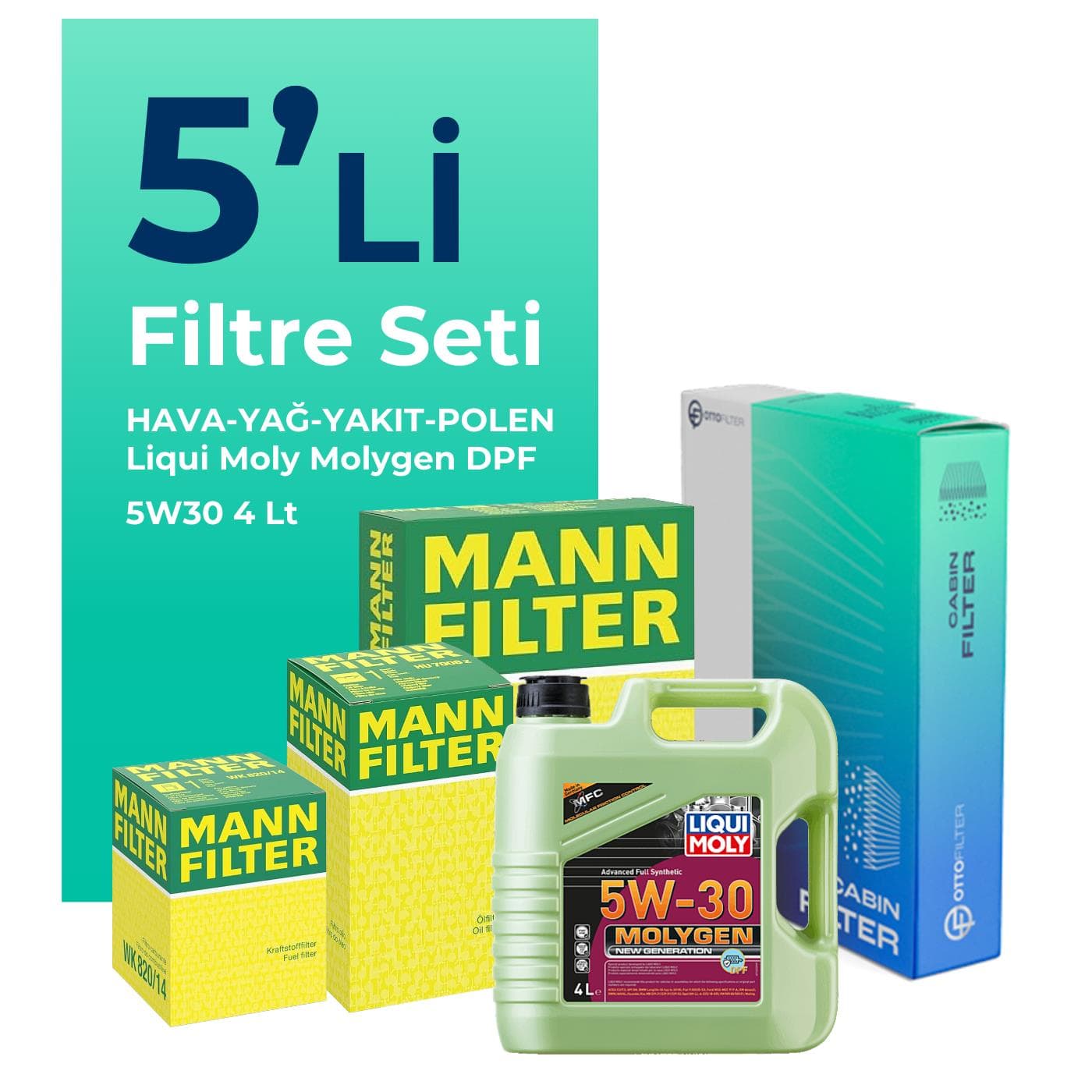 MANN Citroen Nemo 1.3 Dizel Filtre Bakım Seti Liqui Moly Motor Yağlı (2010-2017) 5 Li