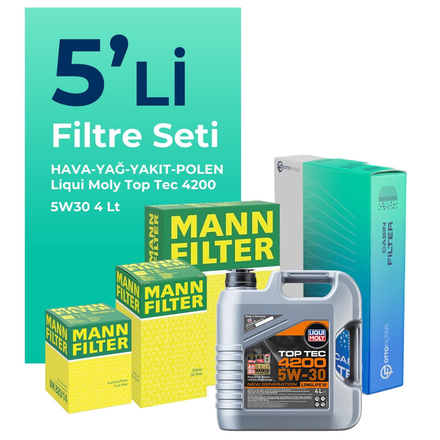 MANN Fiat Linea 1.3 Dizel Filtre Bakım Seti Liqui Moly Motor Yağlı EURO 5 (2009-2017) 5 Li