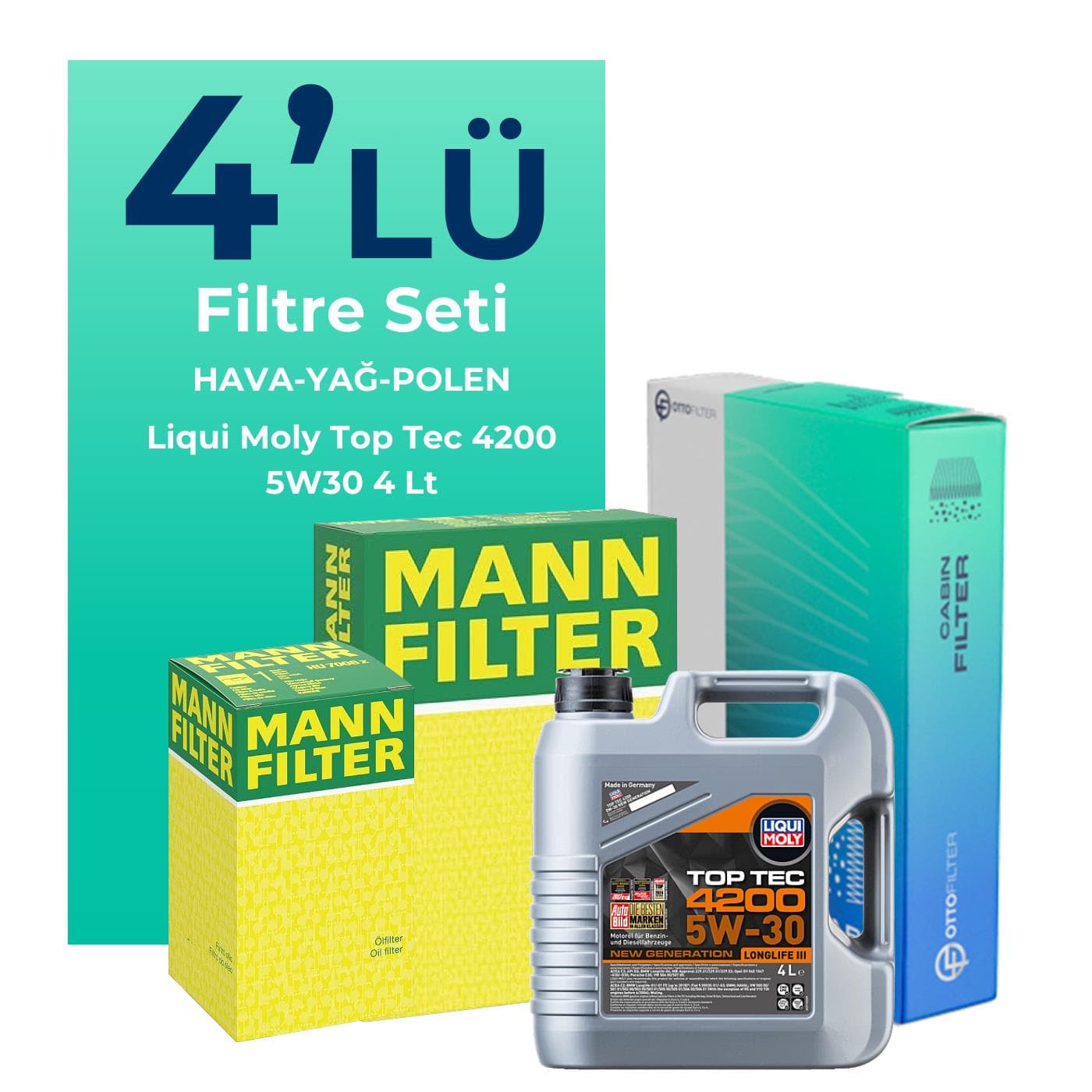 MANN Skoda SuperB 1.4 TSi Filtre Bakım Seti Liqui Moly Motor Yağlı (2009-2015) 4 Lü