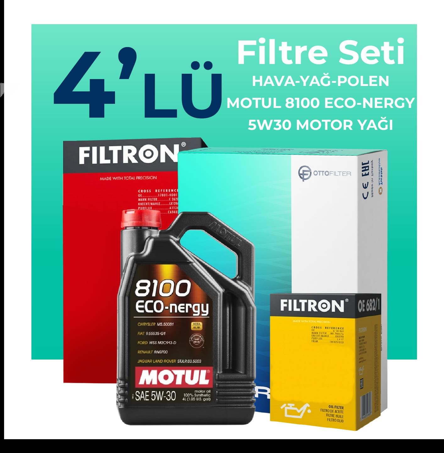 Filtron Peugeot 3008 1.2 Benzin Puretech Filtre Bakım Seti Motul Motor Yağlı (2016-2024) 4 Lü